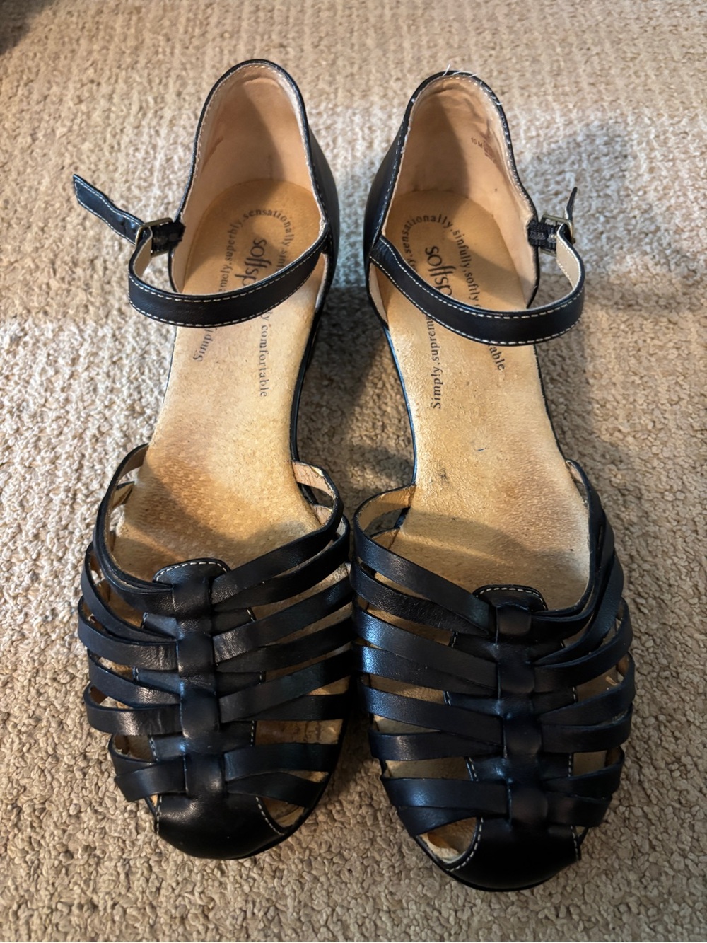 Softspots Black Woven Leather Mary Jane Sandals